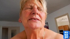 Grandma rides hubby and tries not to moaning