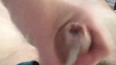 girl wanking a messy cum load from my uncut cock