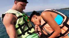 Thai teen giving blowjob on a jet ski