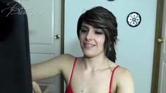 Amateur brunette Michelle with small tit