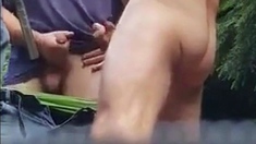 Three Daddies Stroking in the Woods