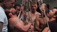 Horny crowd pounds away mechanic Mike Gaite