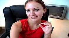 Sexy amateur redhead teen double dildo action