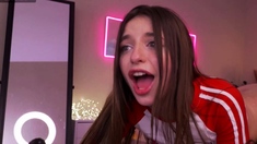 Beautiful teen brunette Jessica Sinn masturbates