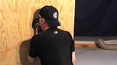 Gay dude flips his cap on backwards to go deepthroat at the gloryhole