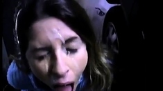 Amateur Mom face drenched in cum in parking garage