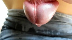 Beautiful cum flow swallowed up close