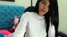 Amateur busty brunette masturbates and does hand job
