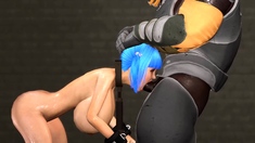 Black space soldier bangs a restrained girl with big tits